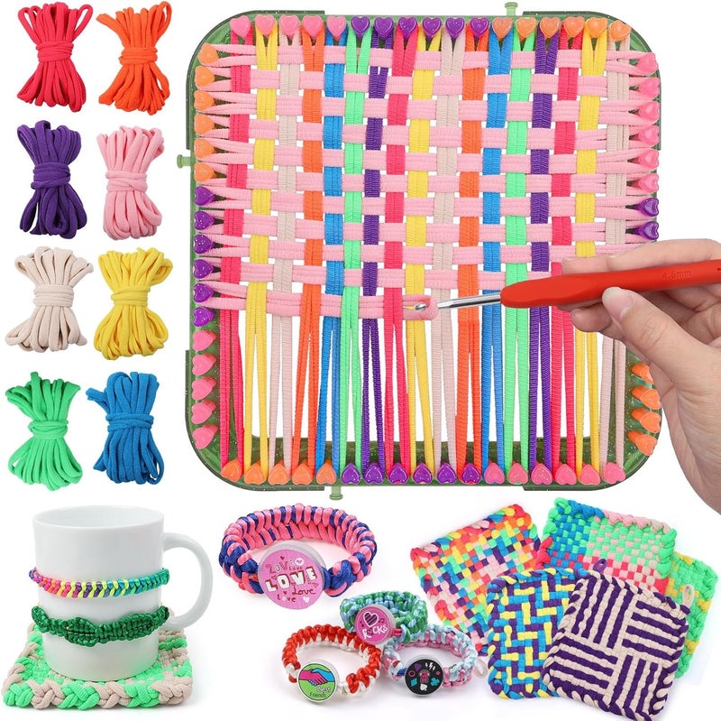 FUNiOi Weaving Loom Kit Toys for Kids, DIY Crafts Projects of 6 Potholders and 10 Friendship Bracelets, 2-in-1 Square Buildable Loom Knitting Kits, Gift Ideas for Girls 6-12 Years Old - Image 1